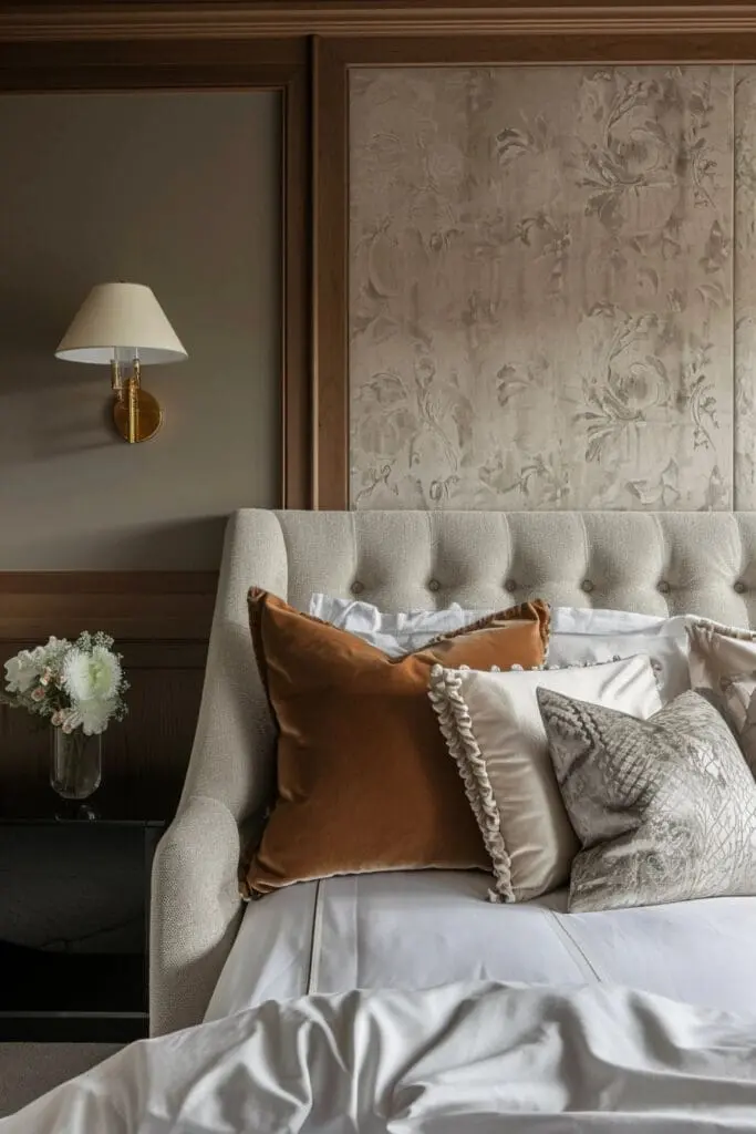 A bedroom with a sofa as the Sofa as a Bed's Headboard