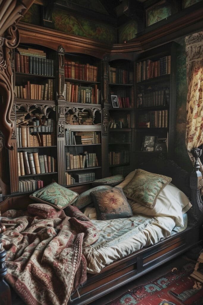 A Dark Academia Bedroom Incorporating the Beauty of Books