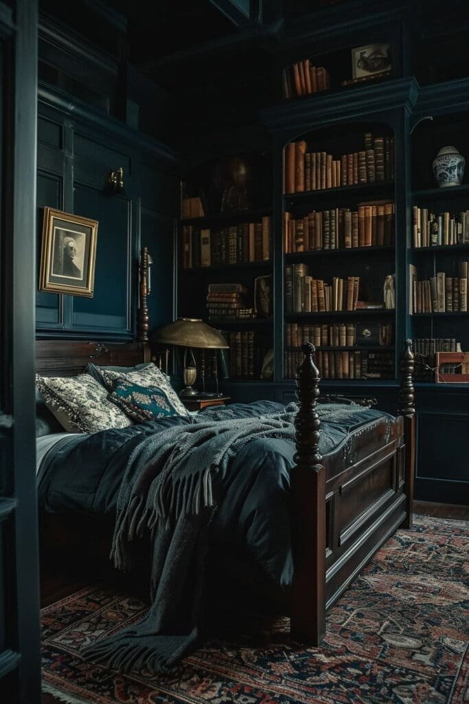 A Dark Academia Bedroom with Antiquities