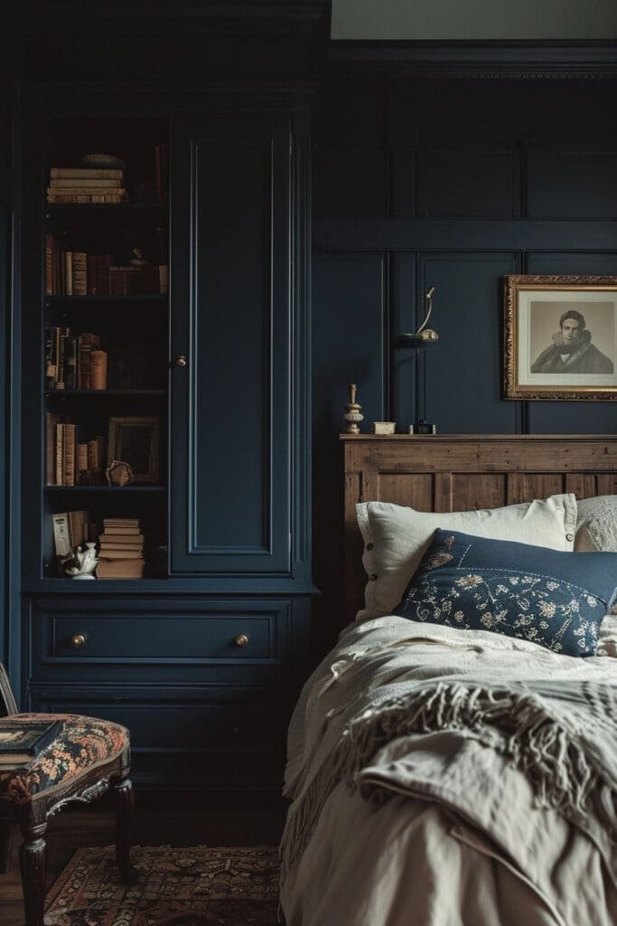 A Dark Academia Bedroom with a Moody Corner