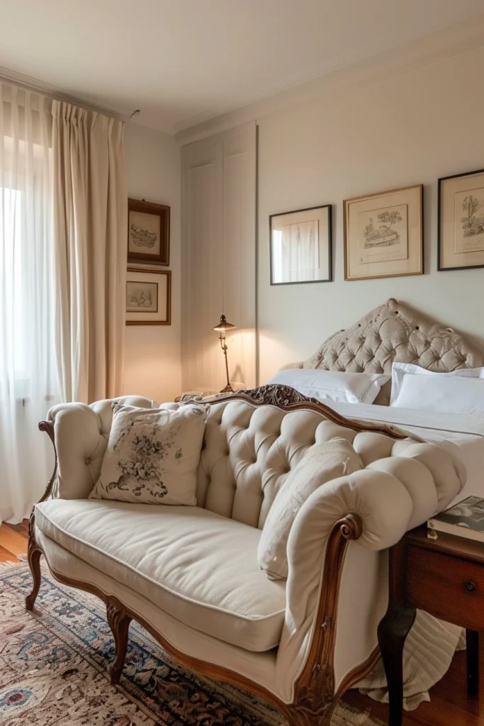 A bedroom with a Vintage Sofa for a Classic Look