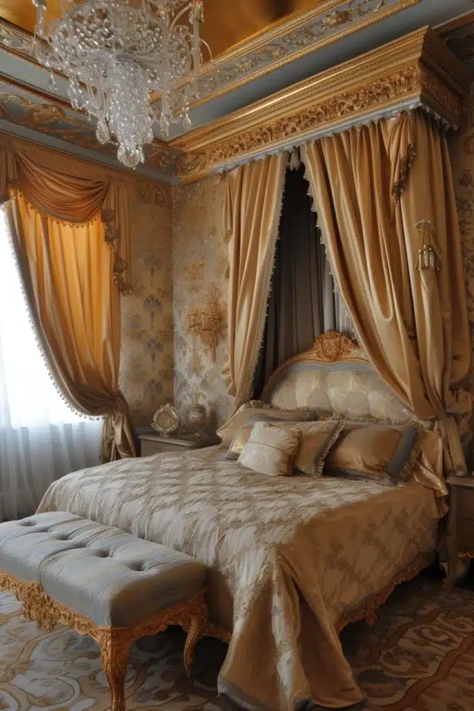 A boudoir bedroom with Accent Gold