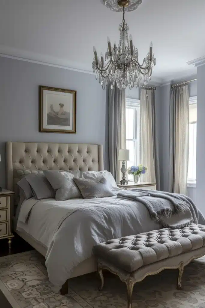 A boudoir bedroom with Metallic Accents