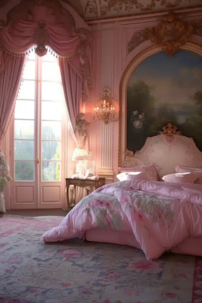 A boudoir bedroom with Pink colors