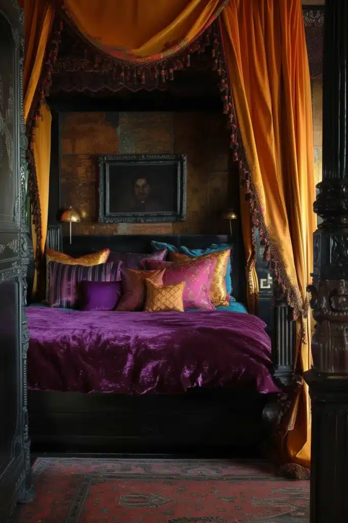 A boudoir bedroom with Rich Colors