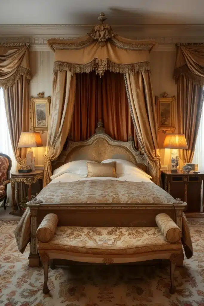 A boudoir bedroom with a Dramatic Headboard