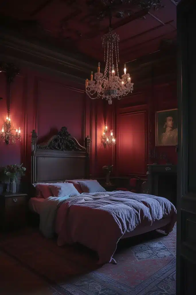 A boudoir bedroom with beautiful Lighting