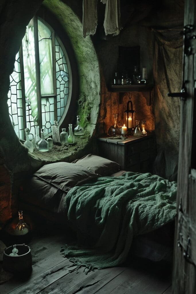A witch bedroom with Potion Bottles