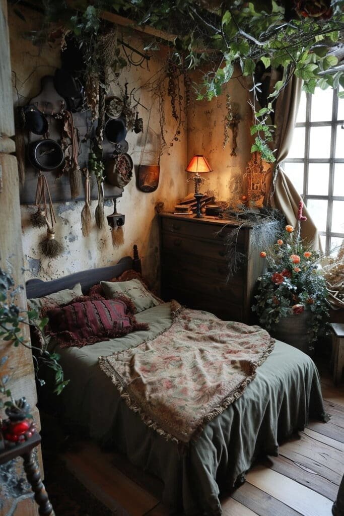 A witch bedroom with a Hooks and Hangers Wall