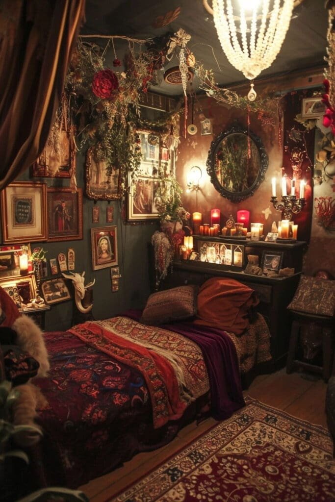 A witch bedroom with a Tarot Card Display