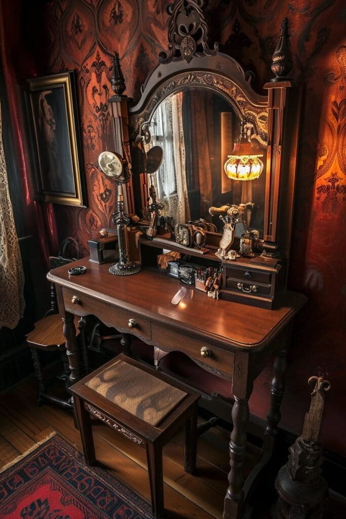 A witch bedroom with a Vintage Vanity