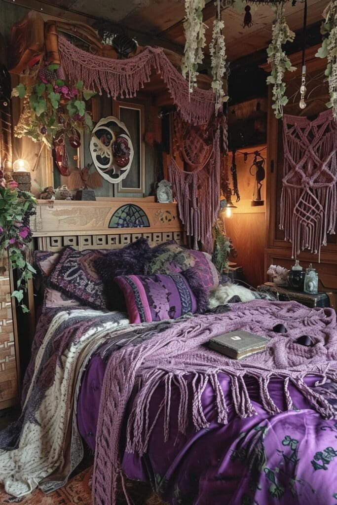 A witch bedroom with a Witchy Macramé