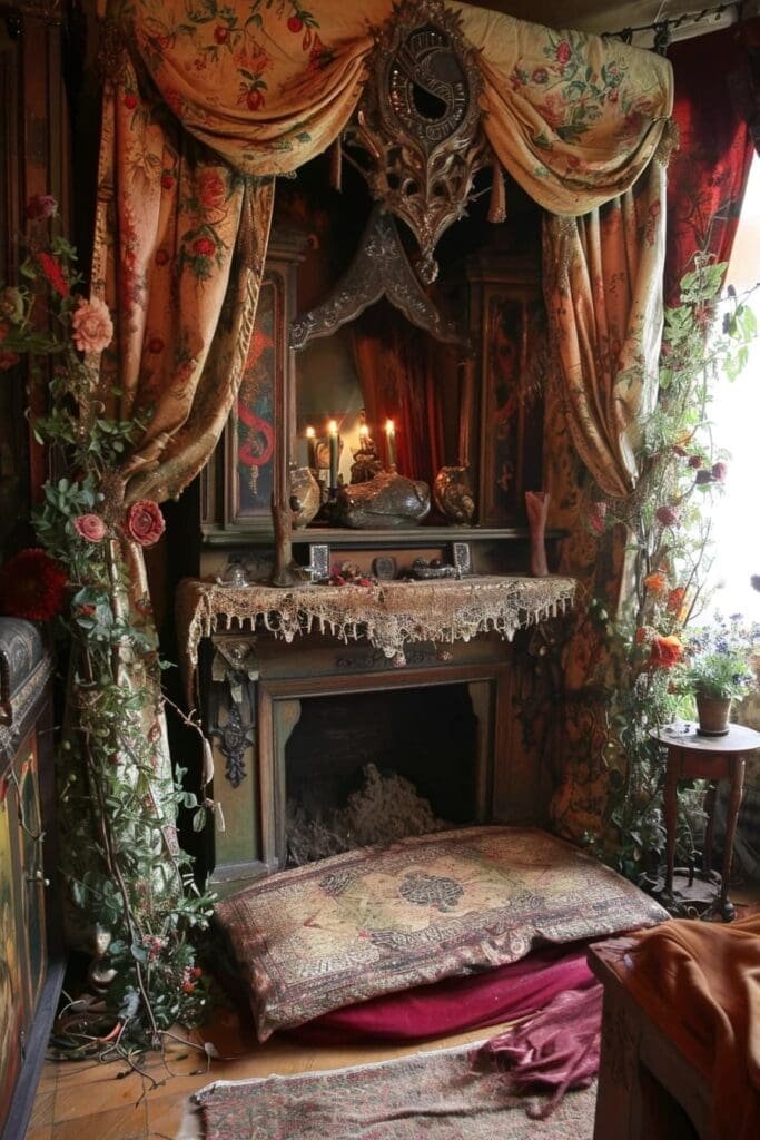 A witch bedroom with an Altar