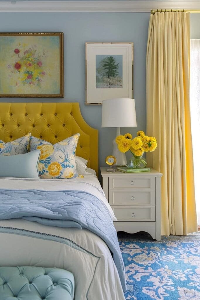 yellow and light blue bedroom