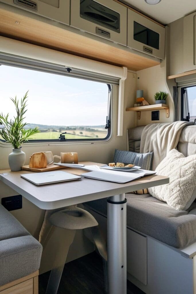 a small RV with a Foldable Desk