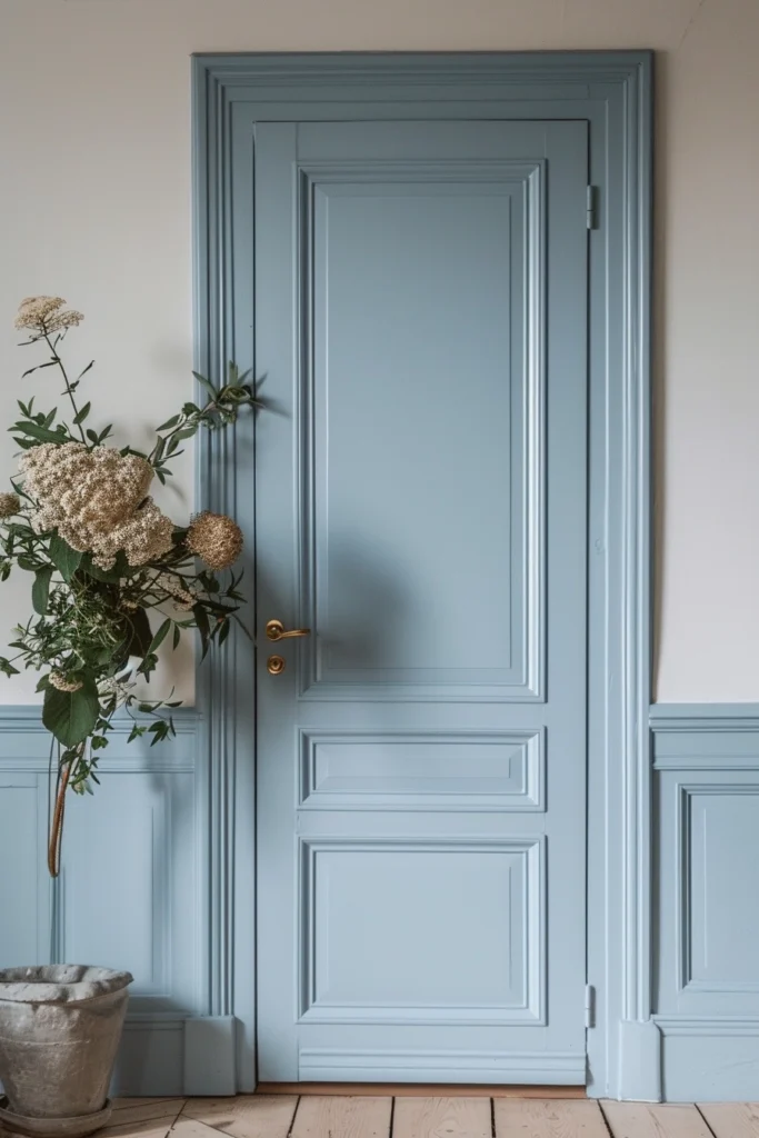 Baby blue interior door, evoking tranquility in a peaceful space