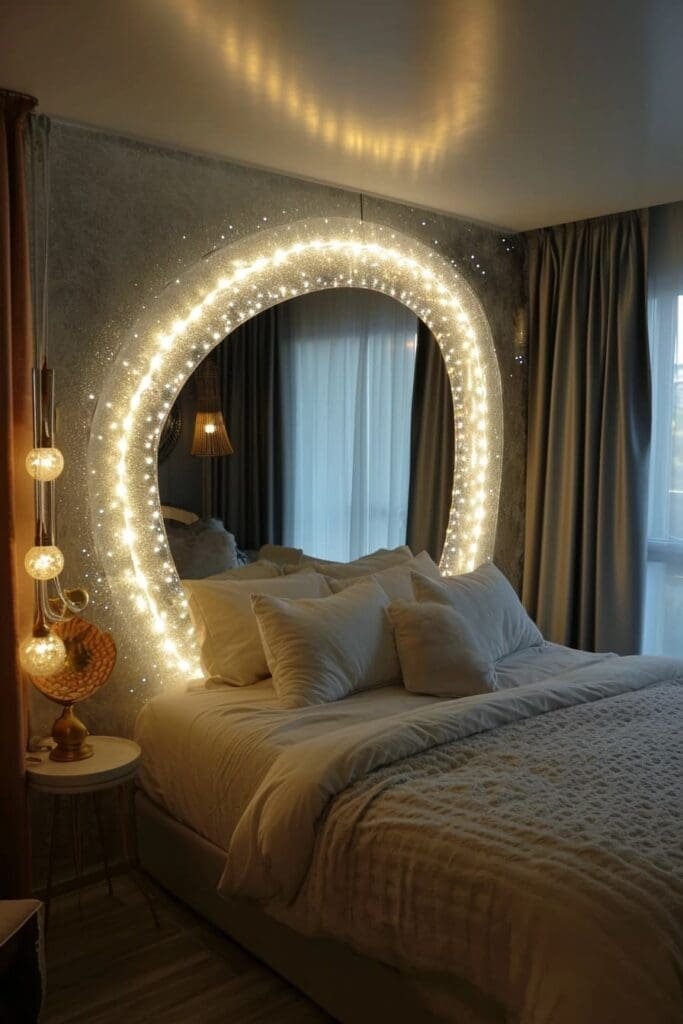 Bedroom Mirror Surrounded by LED Lights
