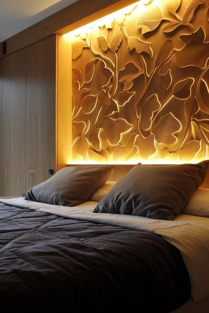 Bedroom Wall with LED Backlit Panels
