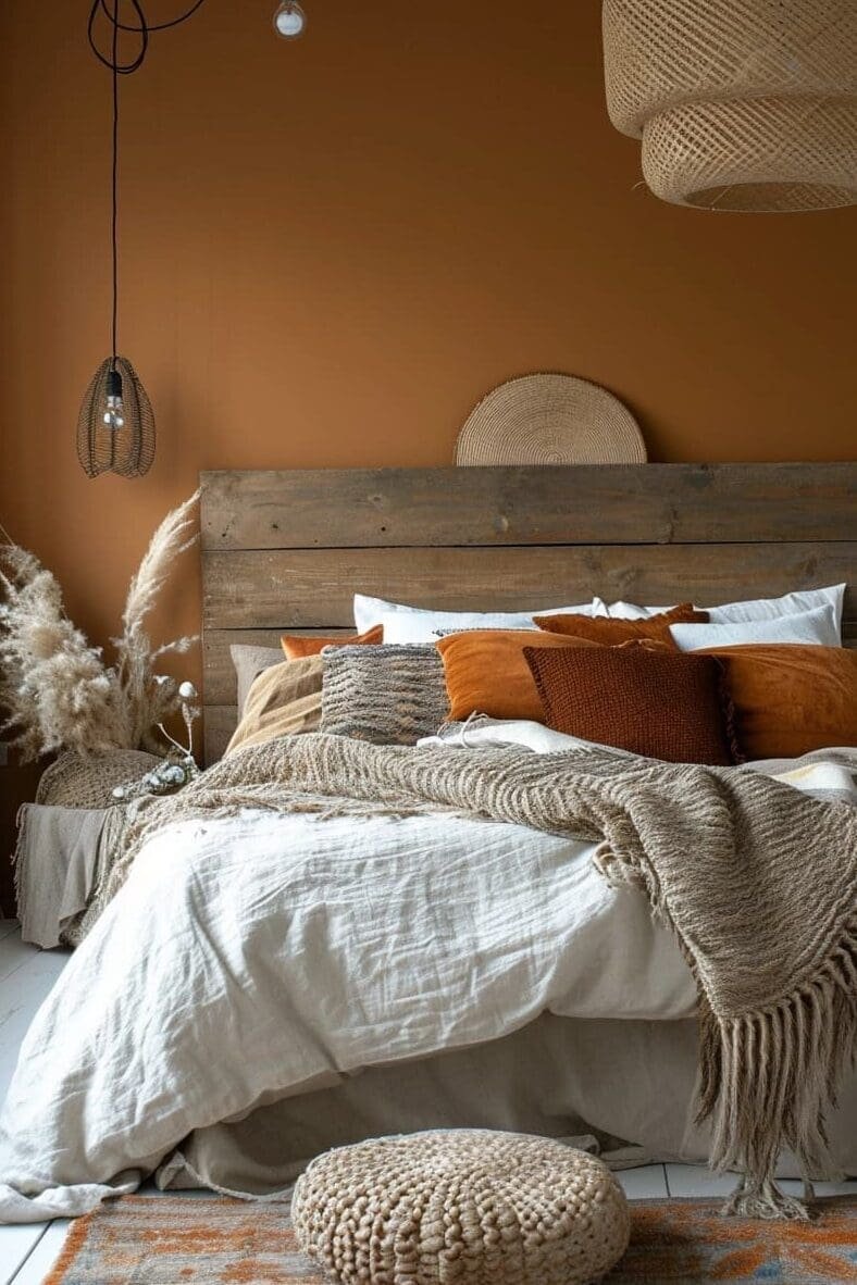 Bedroom with a fall color palette