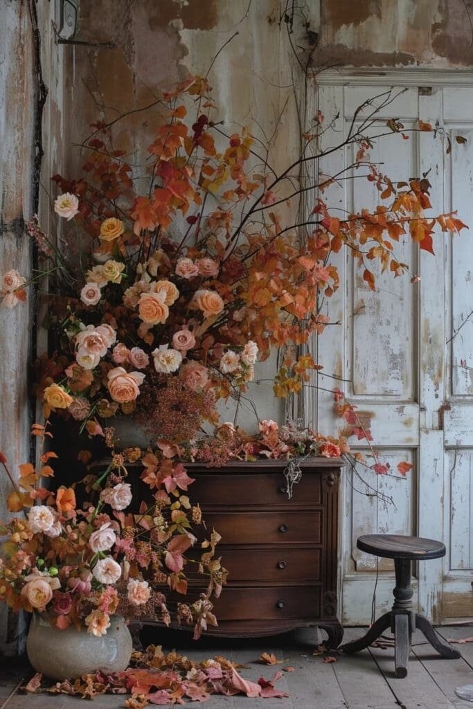 Bedroom with autumnal flower arrangements