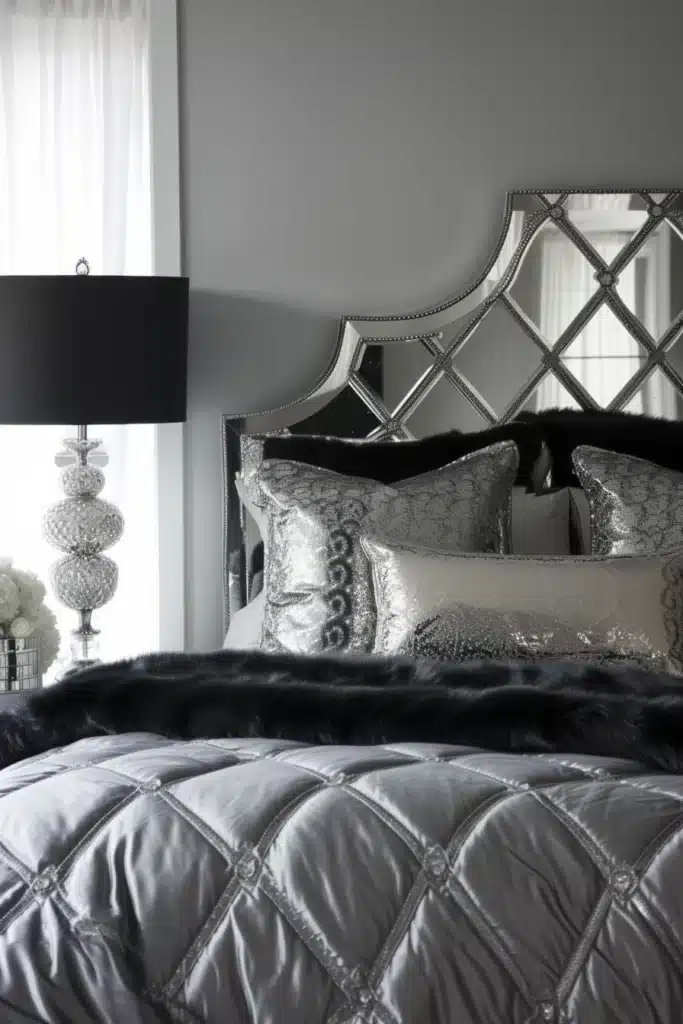 Bedroom with metallic silver accents