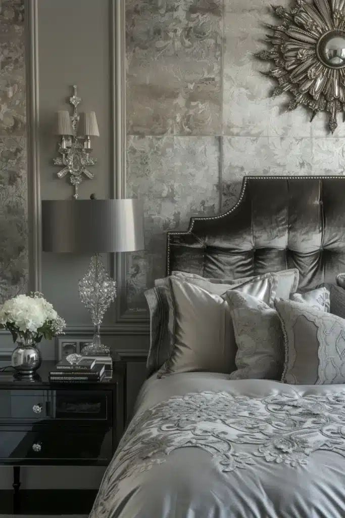 Bedroom with silver accessories