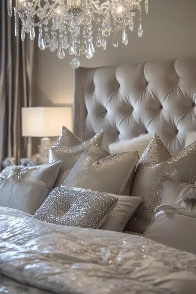 Bedroom with silver and crystal elements