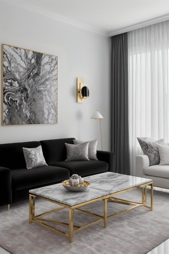 Black And White Themed Modern Luxury Living Room