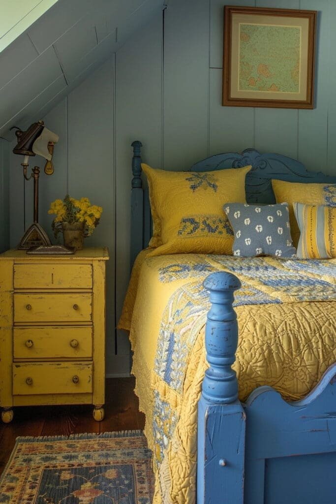 Charming Country Style yellow and blue bedroom