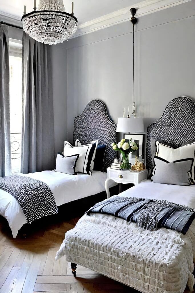 Chic Small Shared Bedroom With Parisian Touch And Soft Drapery