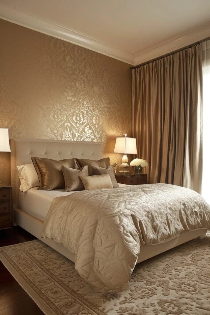 Metallic Accents in a tanned bedroom