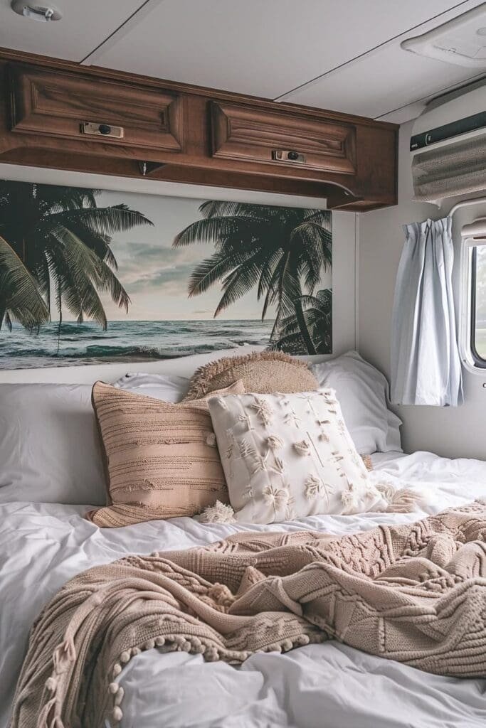 RV bedroom with Lightweight Art on the wall