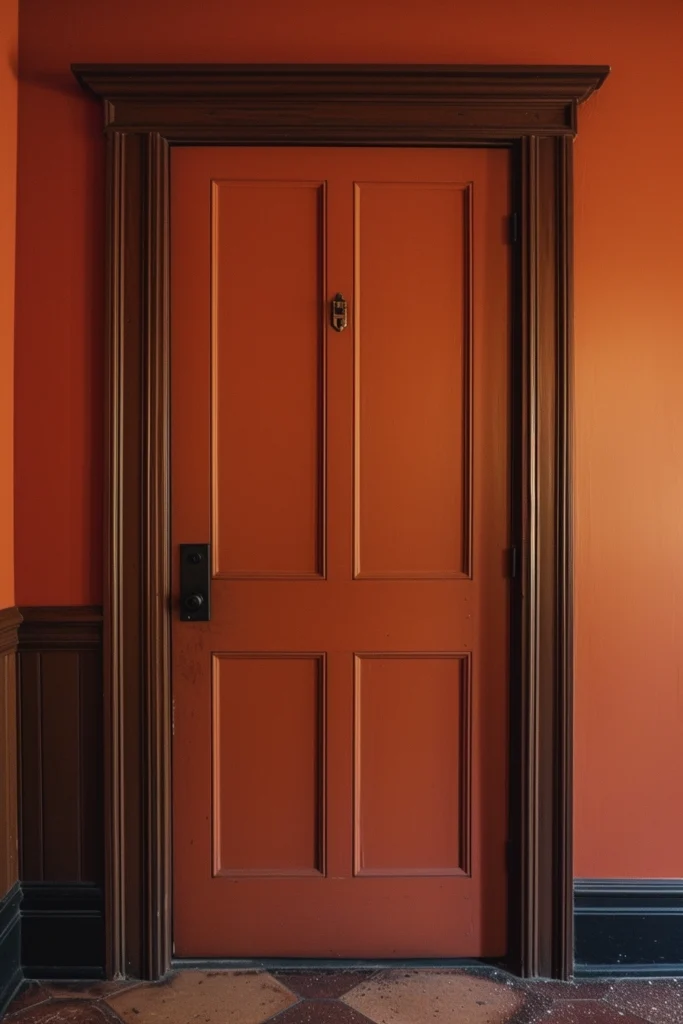 Earthy rust-colored interior door, trendy and fashionable