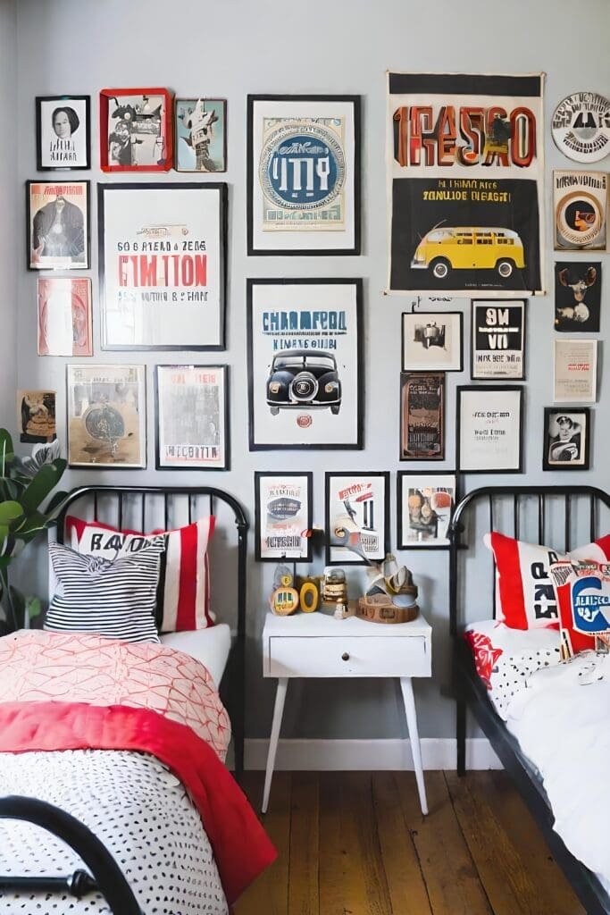 Eclectic Small Shared Bedroom With Vintage Posters And Quirky Decor