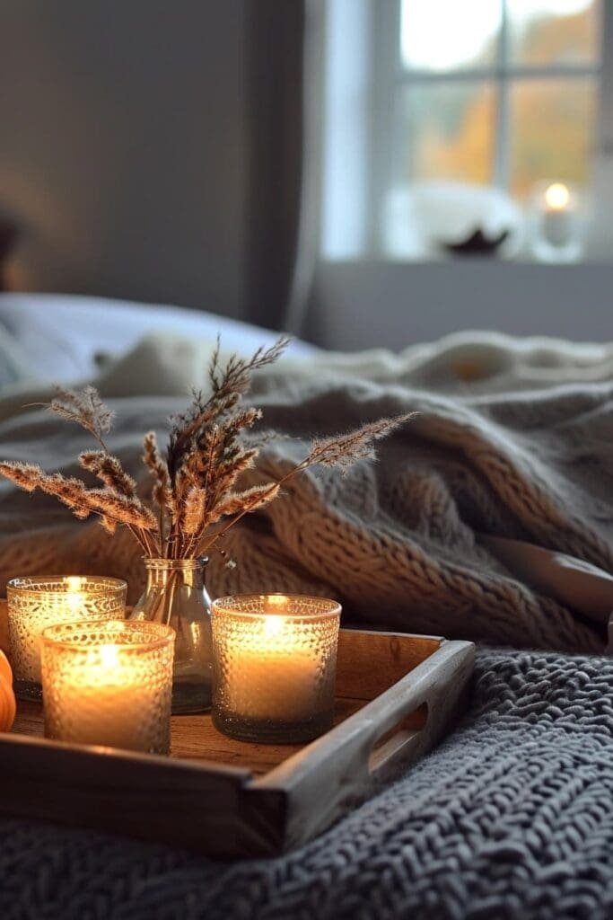 Fall-scented candles in the bedroom