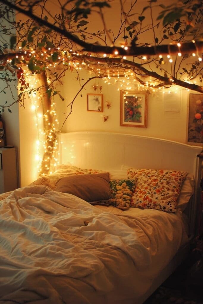 Fall-themed bedroom fairy lights