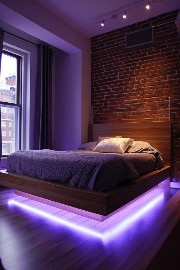 Floating LED Bed Frame in Bedroom