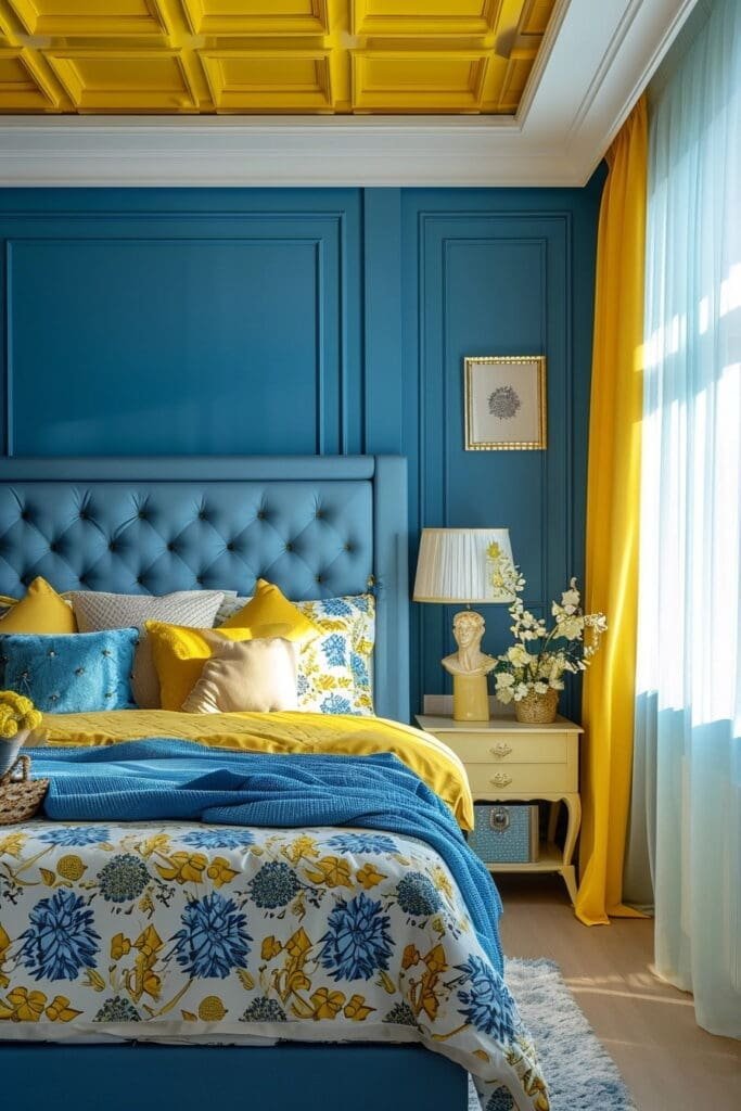 blue and yellow bedroom with a Geometric Color Pop