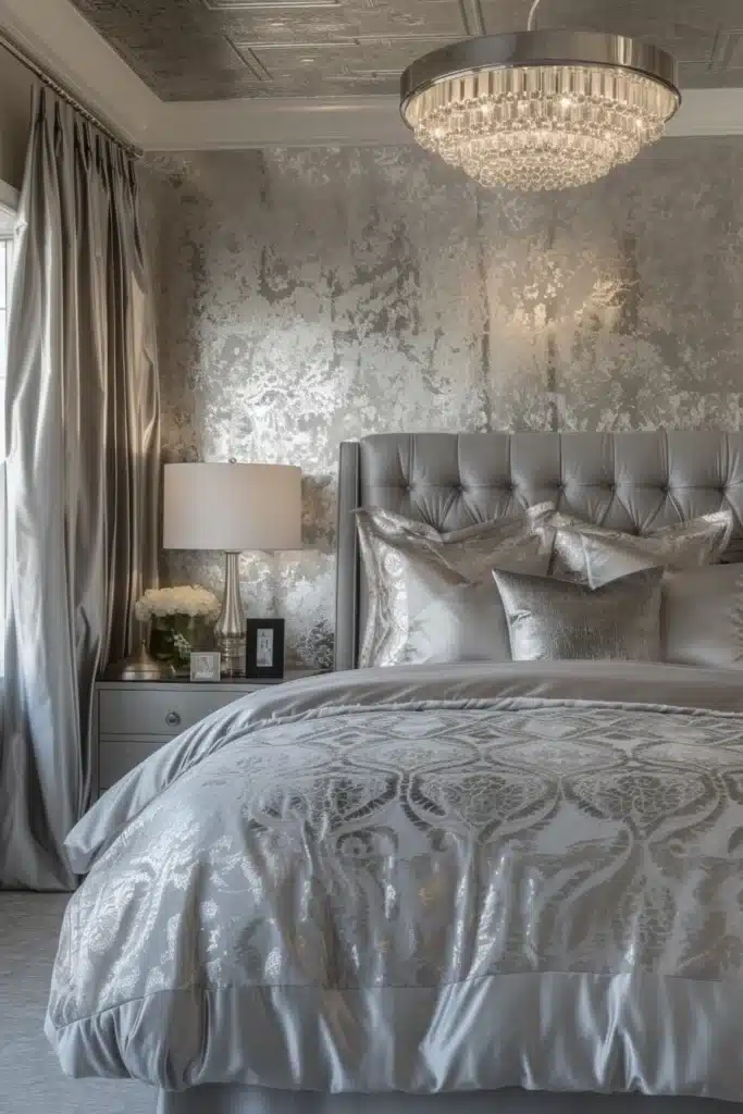 Guest bedroom with silver decor