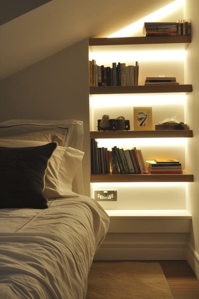 LED Lit Shelves in Bedroom