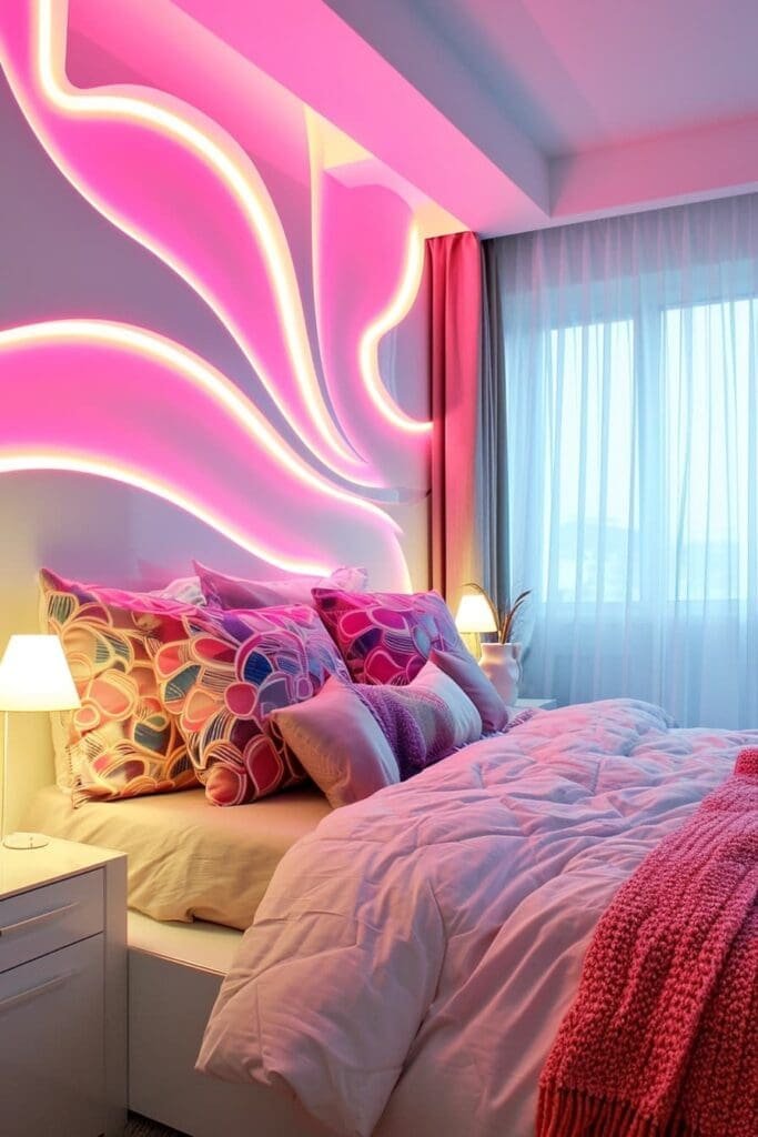 LED Rope Lights as Bedroom Wall Art