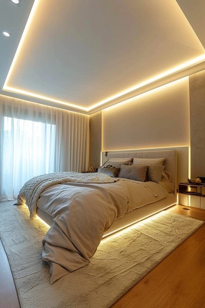 LED Strip Lighting Around Bedroom Ceiling
