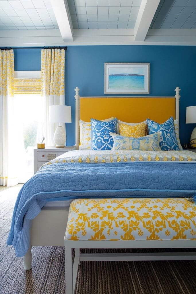 Ocean-Inspired yellow and blue bedroom