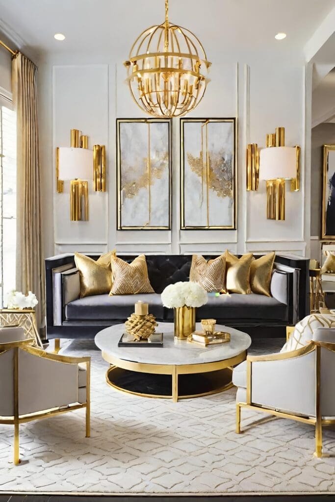 Opulent Gold-Accented Modern Luxury Living Room