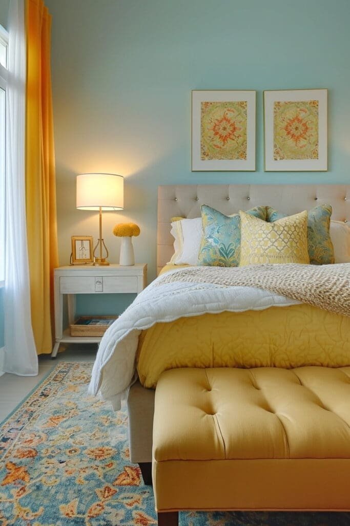 yellow and blue bedroom with Pastel Hues
