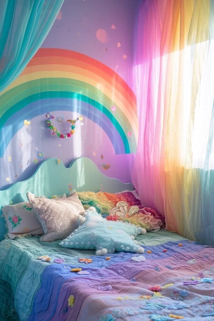 a rainbow on the wall of a fairy bedroom
