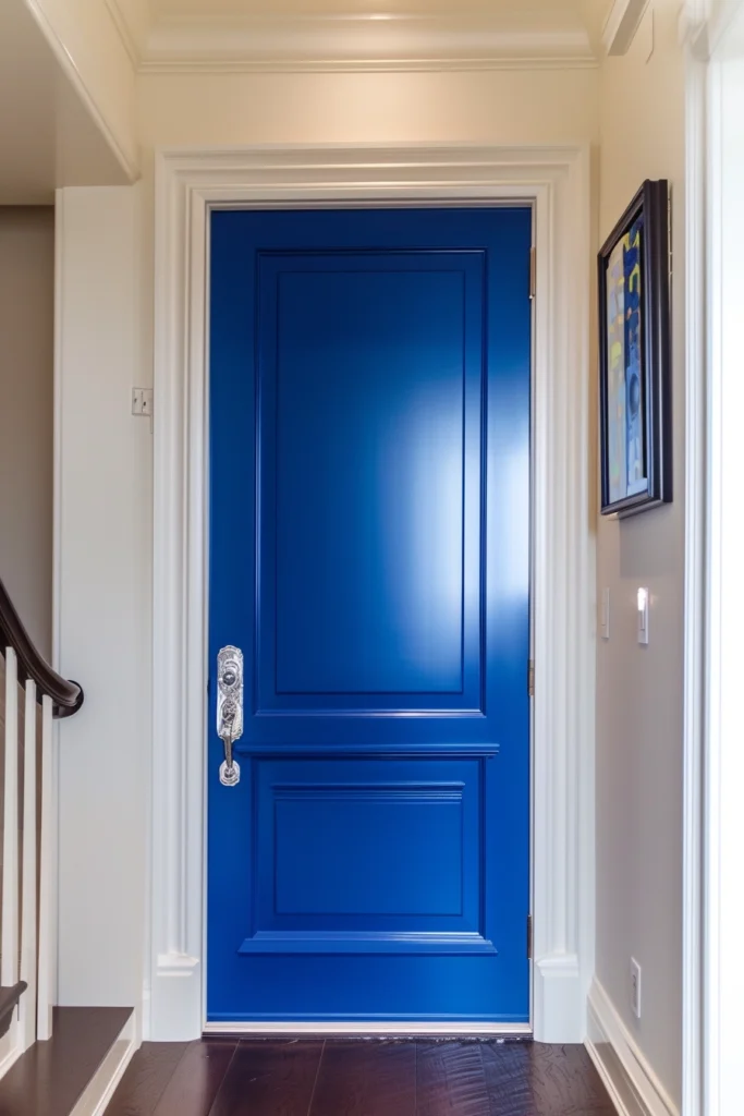 Royal blue interior door adding traditional flair to a space