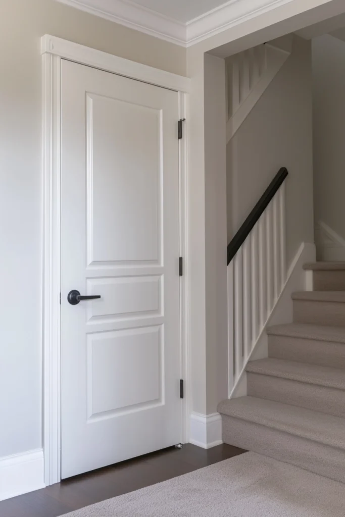 Simple white interior door, versatile for bold or bright color schemes
