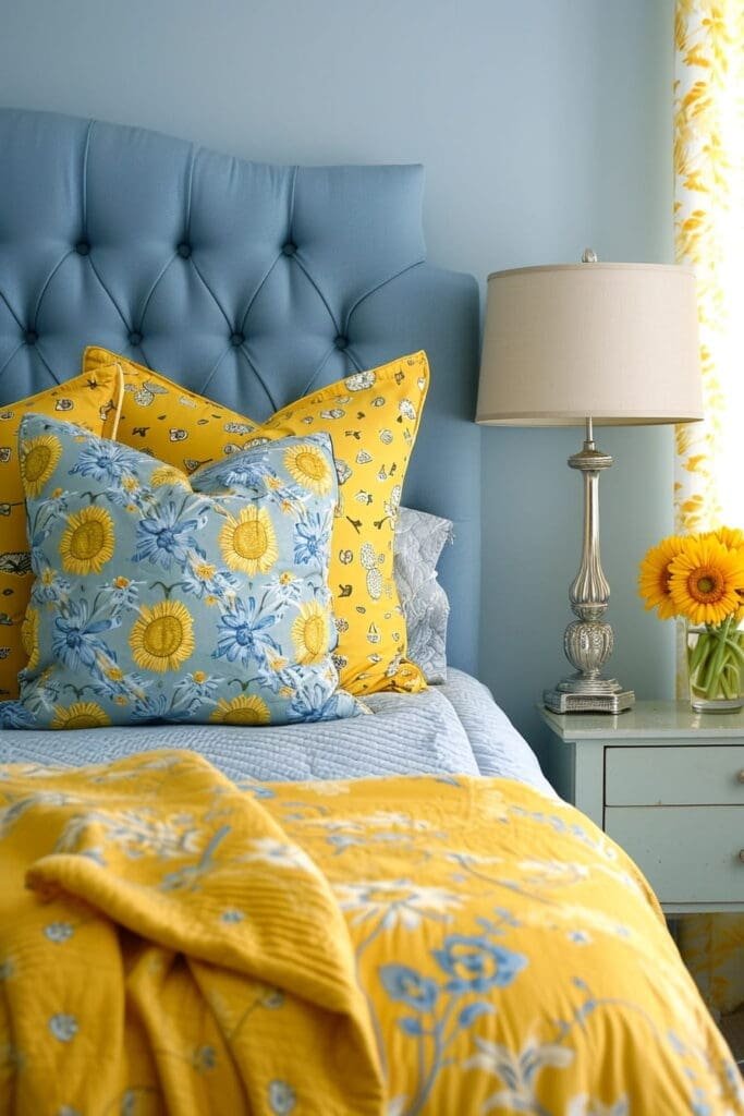 Sky Blue and Sunflower Yellow bedroom
