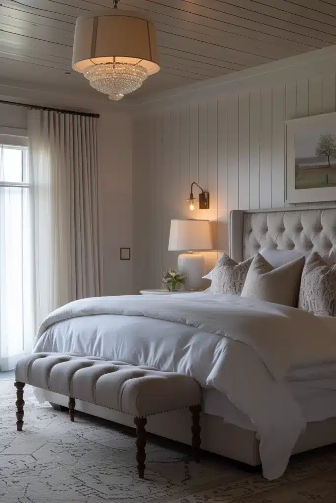Transitional bedroom with soft ambient lighting